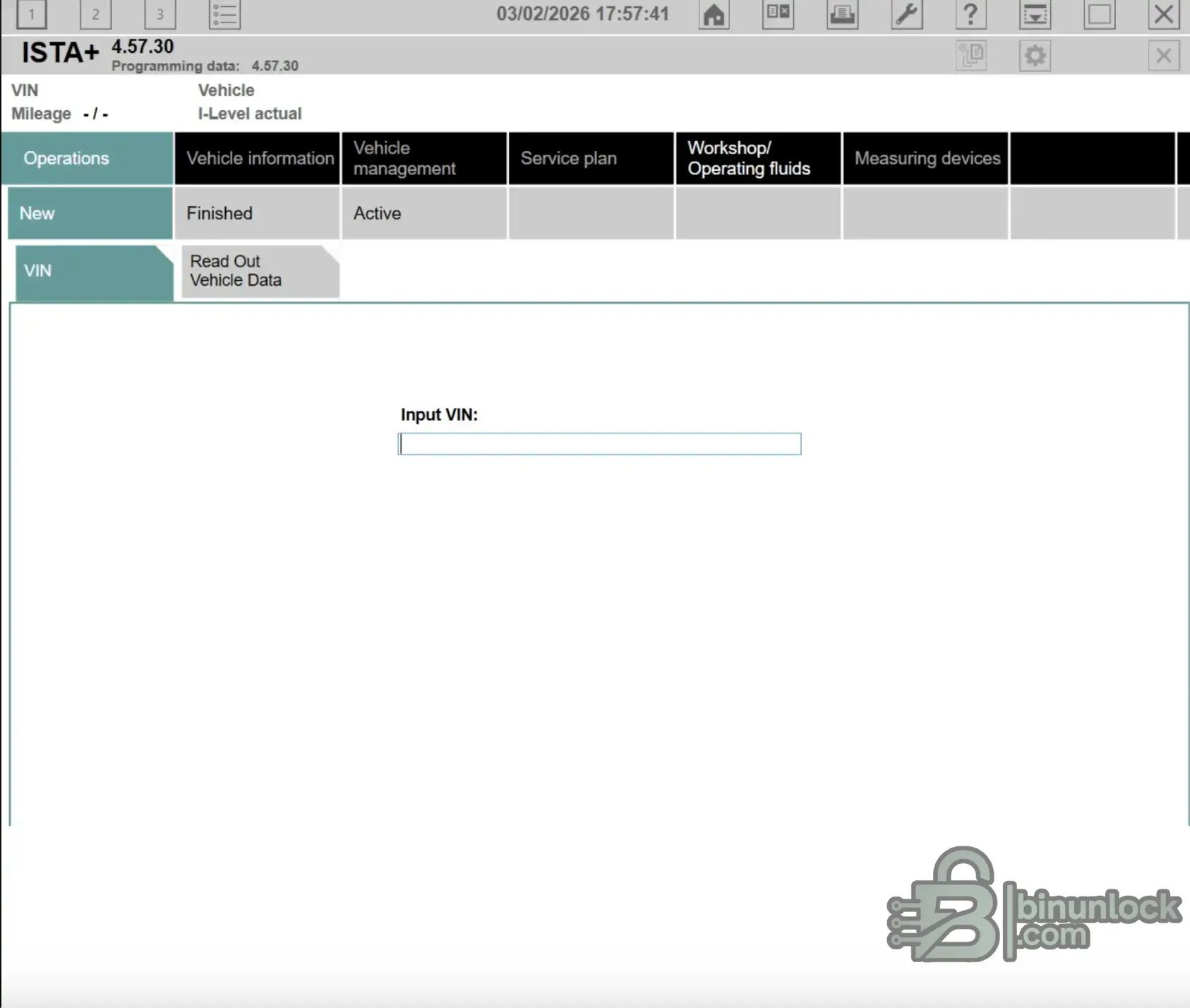 ISTA 4.57.30 VIN screen