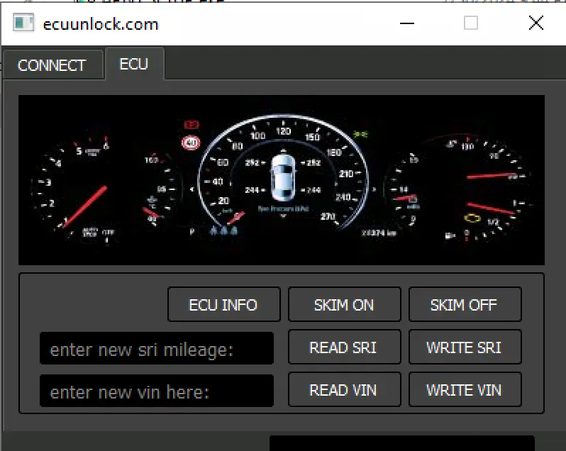 APNT 2024 build ECU screen showing VIN read write, SRI mileage functions, and SKIM status controls for authorized service.
