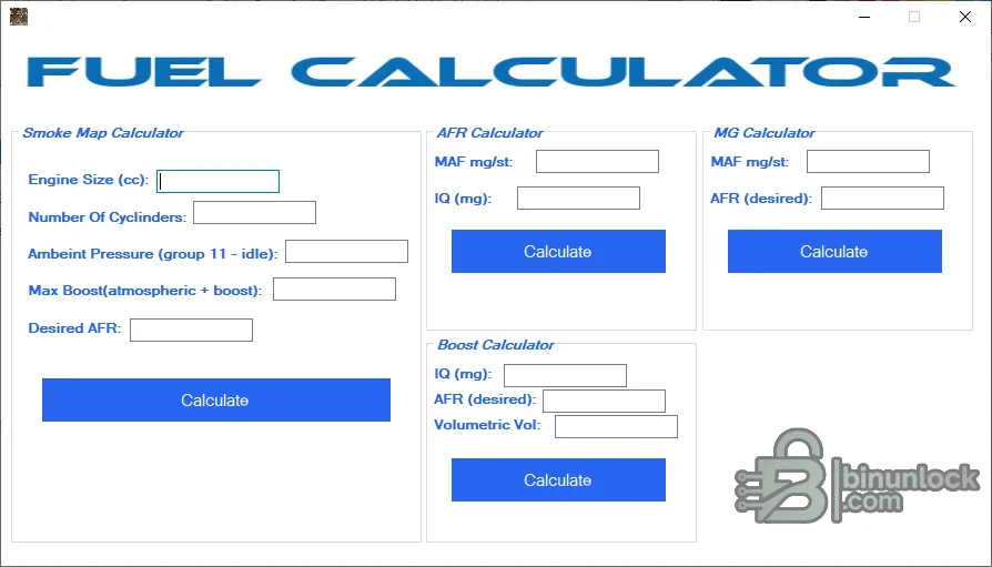 Automotive Multi-Tool fuel calculator with smoke-map, AFR, injection quantity and boost calculations