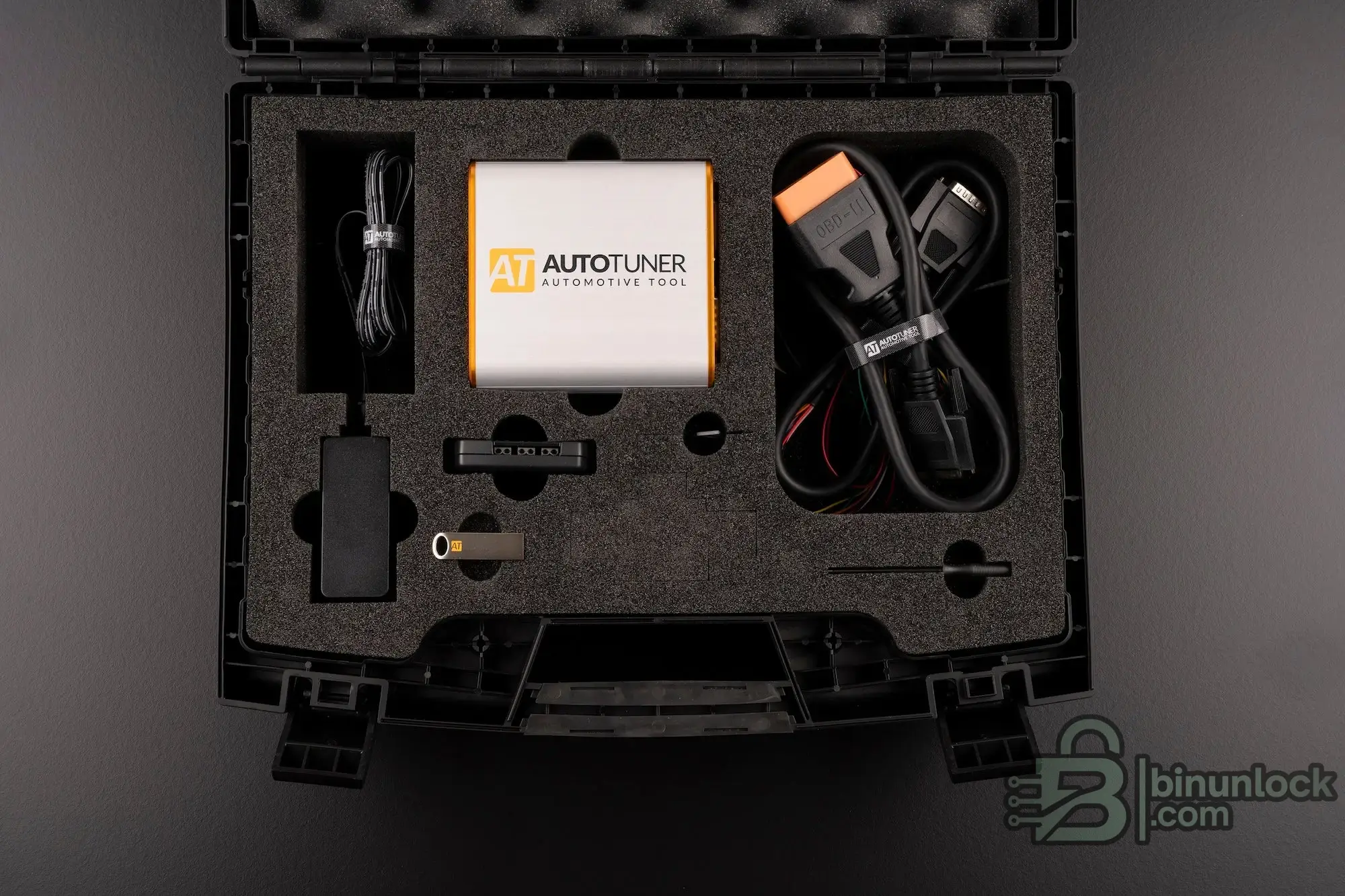 AutoTuner ECU and TCU flashing tool kit in protective case.