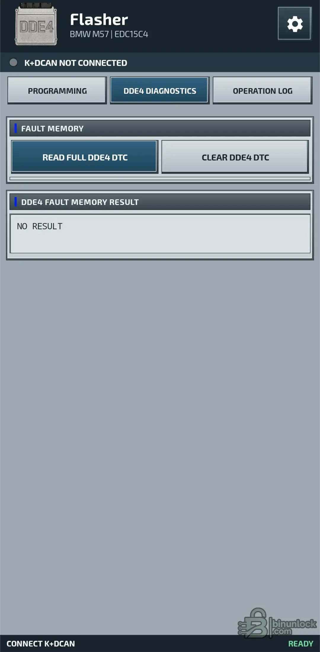 BMW DDE4 Android Flasher diagnostics showing normal and Shadow DTC reading, DDE4 fault results and fault-memory clearing.
