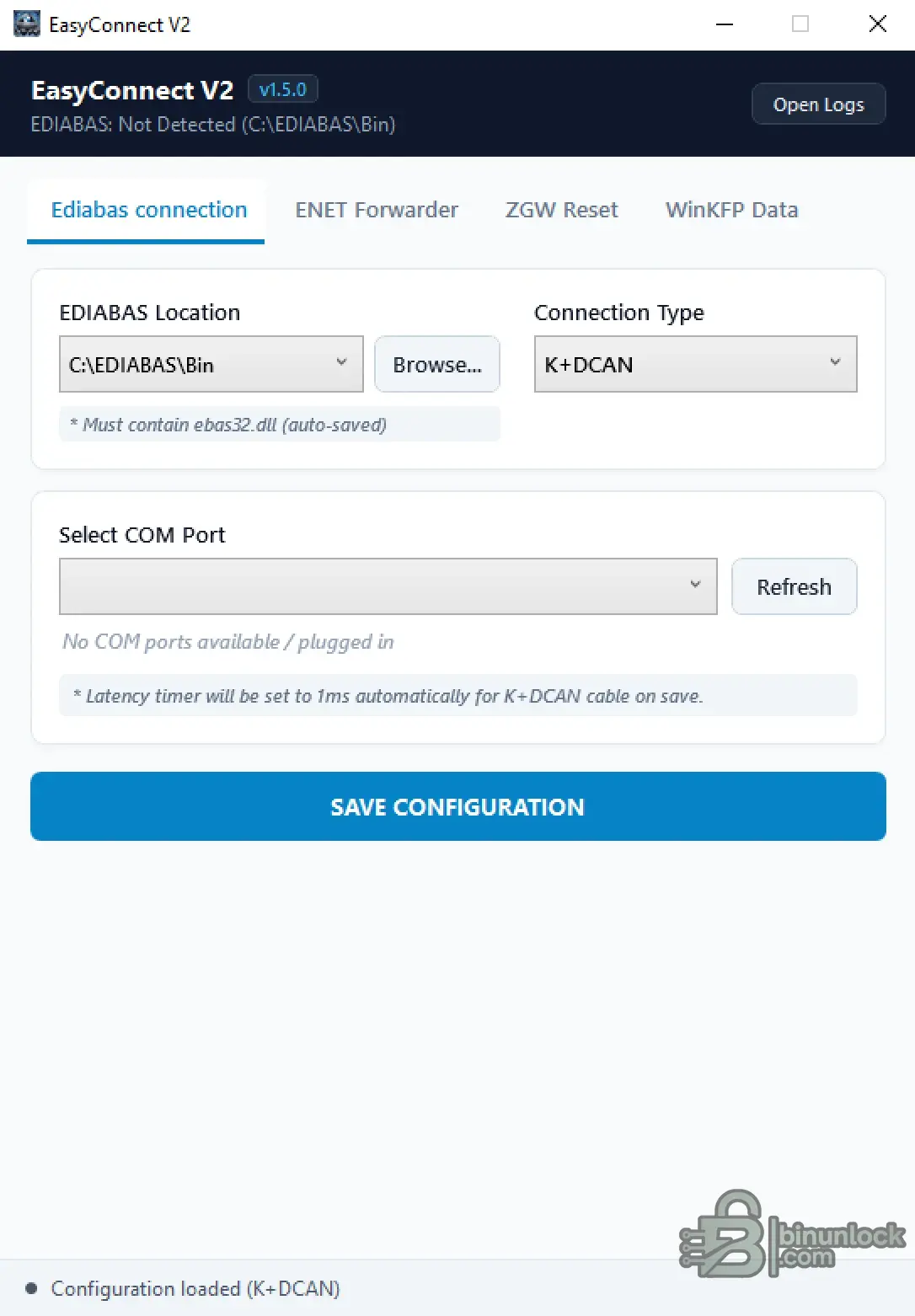 BMW EasyConnect EDIABAS and K+DCAN diagnostic interface configuration