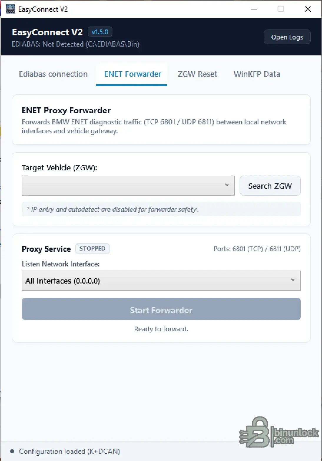 BMW EasyConnect ENET proxy forwarder for BMW ZGW diagnostic communication