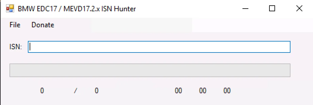 ISN Extractor v1.0 EDC17 and MEVD17 ISN hunter main window with scan bar