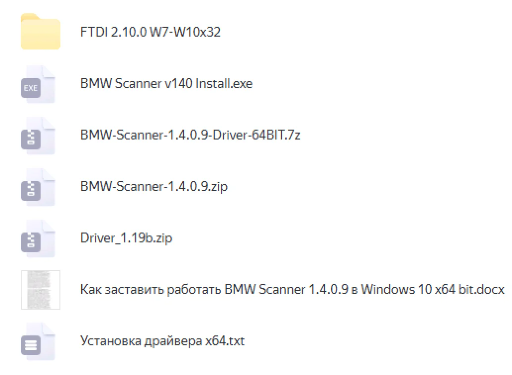 BMW Scanner v1.4.0.9 installer and driver package list for USB interface