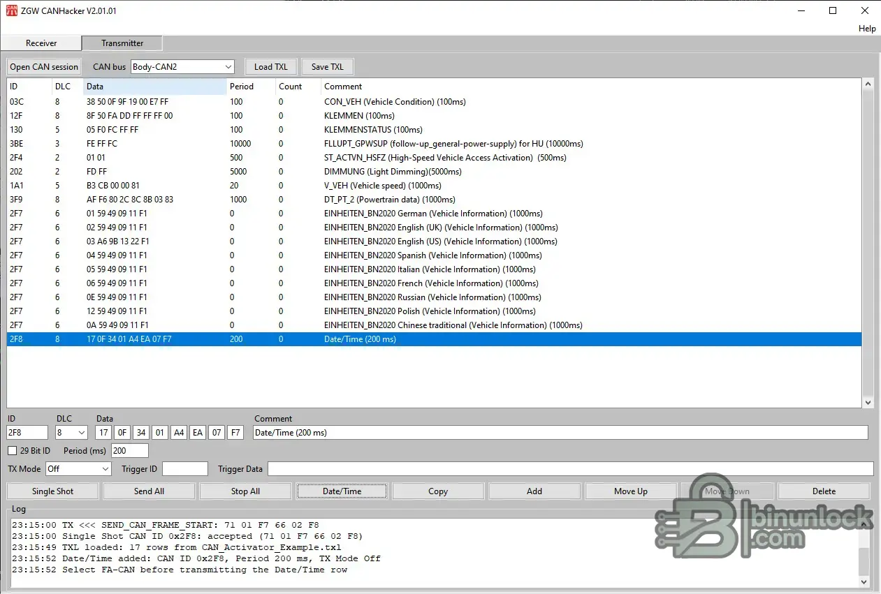 BMW ZGW CANHacker receiver monitoring CAN bus traffic through ZGW