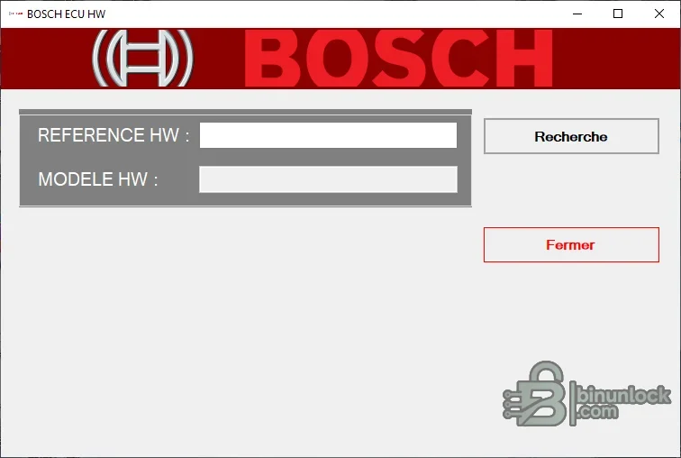Bosch ECU hardware lookup interface with reference-hardware input and matching hardware-model result