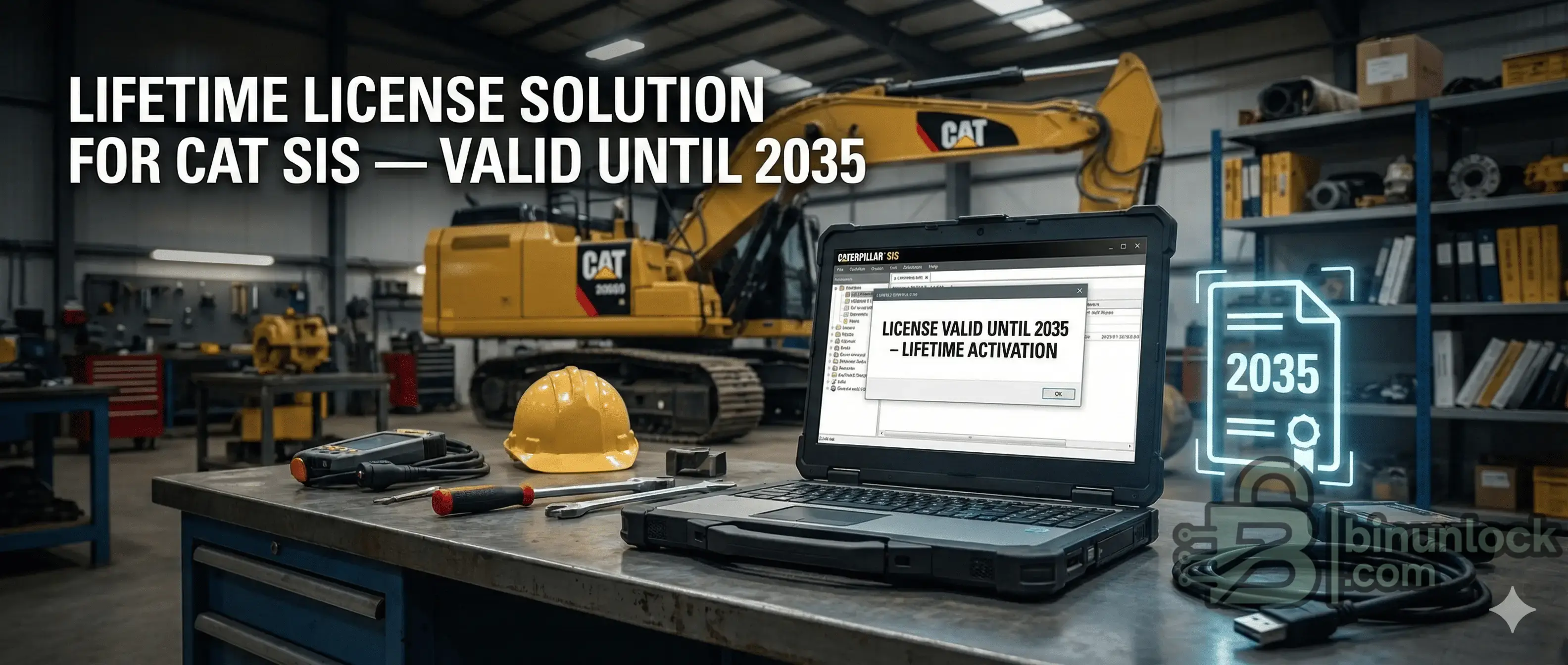 Lifetime license certificate for Caterpillar SIS offline service information, CAT SIS diagnostics and repair access extended until 2035.
