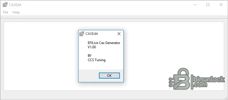 CAXEdit About dialog identifying the EFILive CAX Generator application