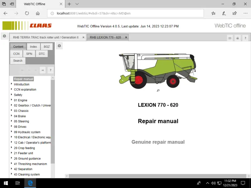 CLAAS WebTIC Offline LEXION repair manual opened in browser viewer