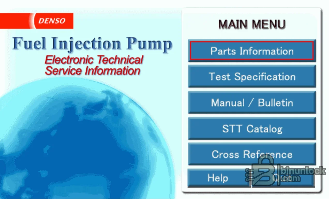 DENSO fuel injection pump electronic technical service information main menu