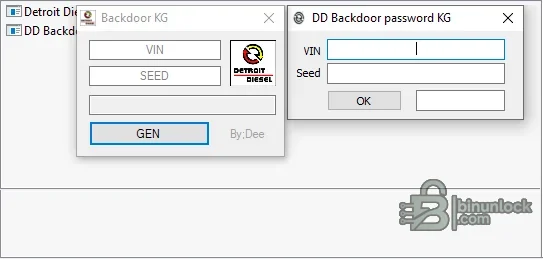 Detroit Diesel response calculator windows with VIN, seed and calculated response fields