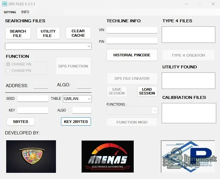 DPS Files interface for GM SPS VIN, PIN, seed-key, calibration and session data