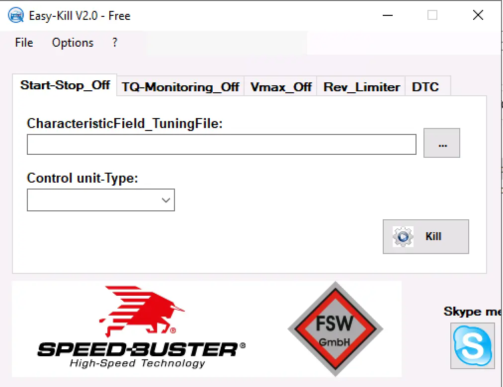 Easy Cal Tool 2.0.0 main tabs for start-stop, vmax and DTC parameter review in ECU tuning files.