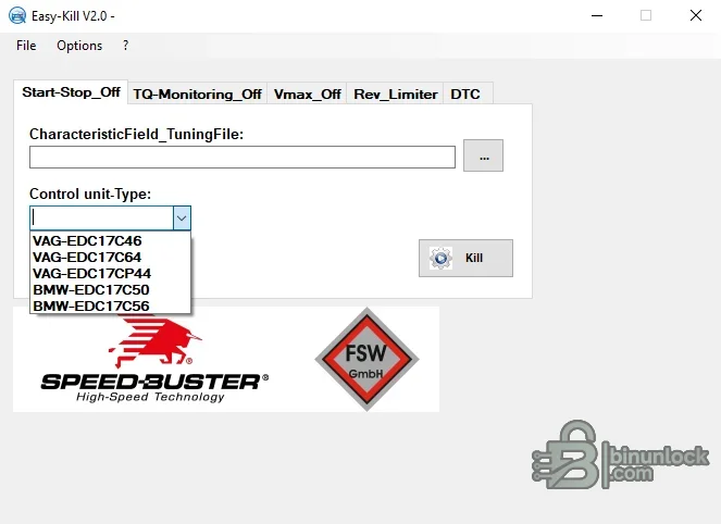 Start-stop editing tab with supported VAG and BMW Bosch controller families