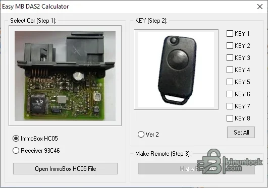 Easy MB DAS2 Calculator interface with ImmoBox HC05, Receiver 93C46 and eight key positions
