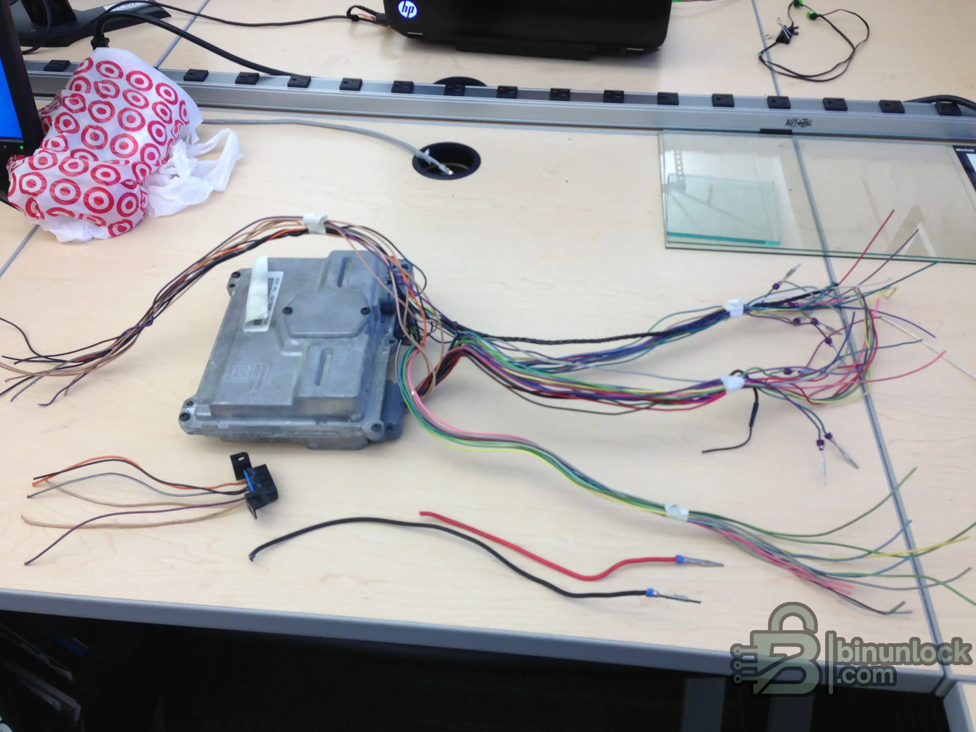 ECU bench wiring harness example showing why verified pinouts and stable power matter.