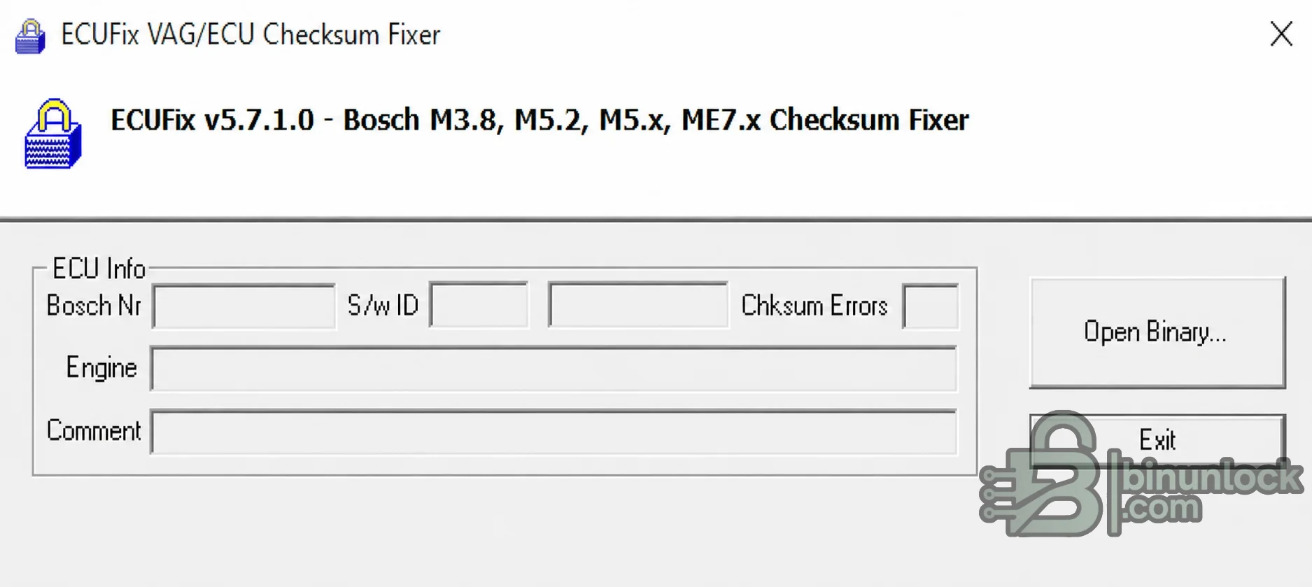 ECUFix interface for opening a Bosch Motronic binary and displaying ECU identification and checksum errors