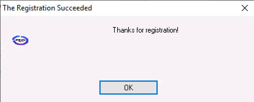 A success message box showing The Registration Succeeded after activating the ECUS PROG v1 software.