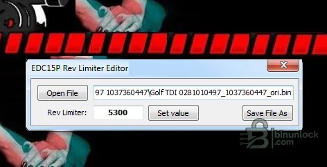 EDC15P Rev Limiter Editor with an opened Golf TDI binary and editable RPM limiter value