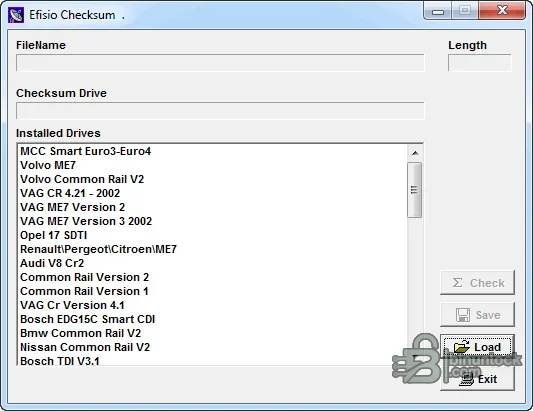Efisio Checksum Corrector file selection and checksum-driver workspace