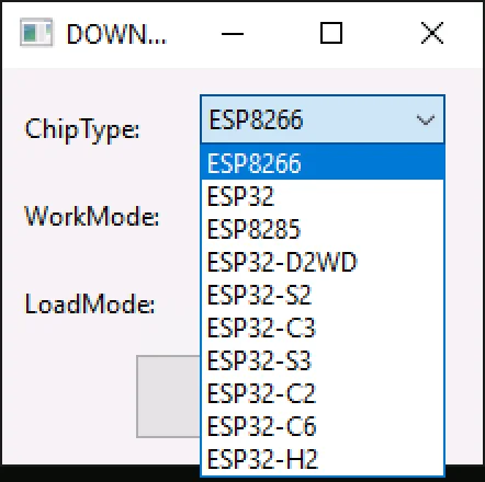 ESP32 Flash Tool v3.9.6 with ChipType menu for ESP32 and ESP8266 families