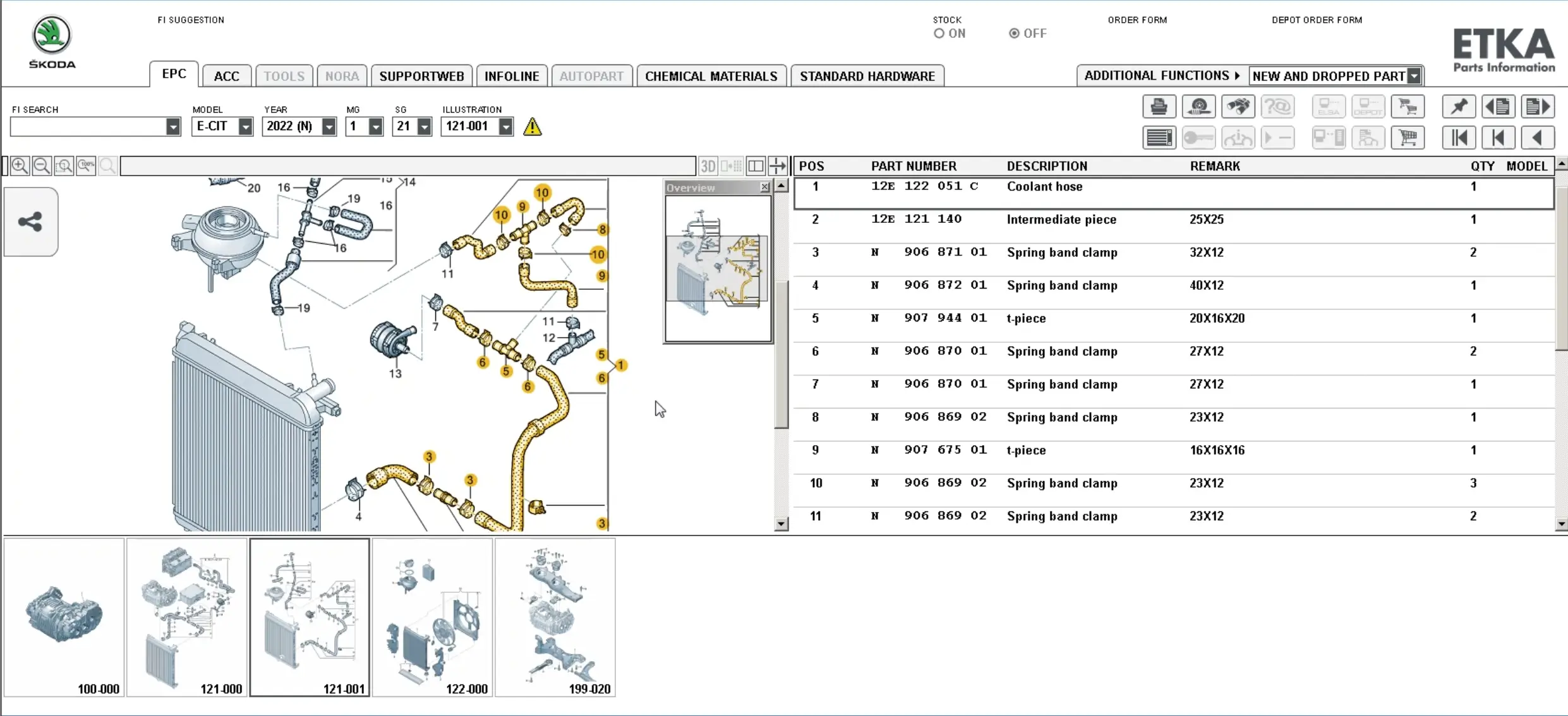 ETKA v8.2 08.2025 Skoda EPC view with coolant diagram, part numbers, and supersession notes