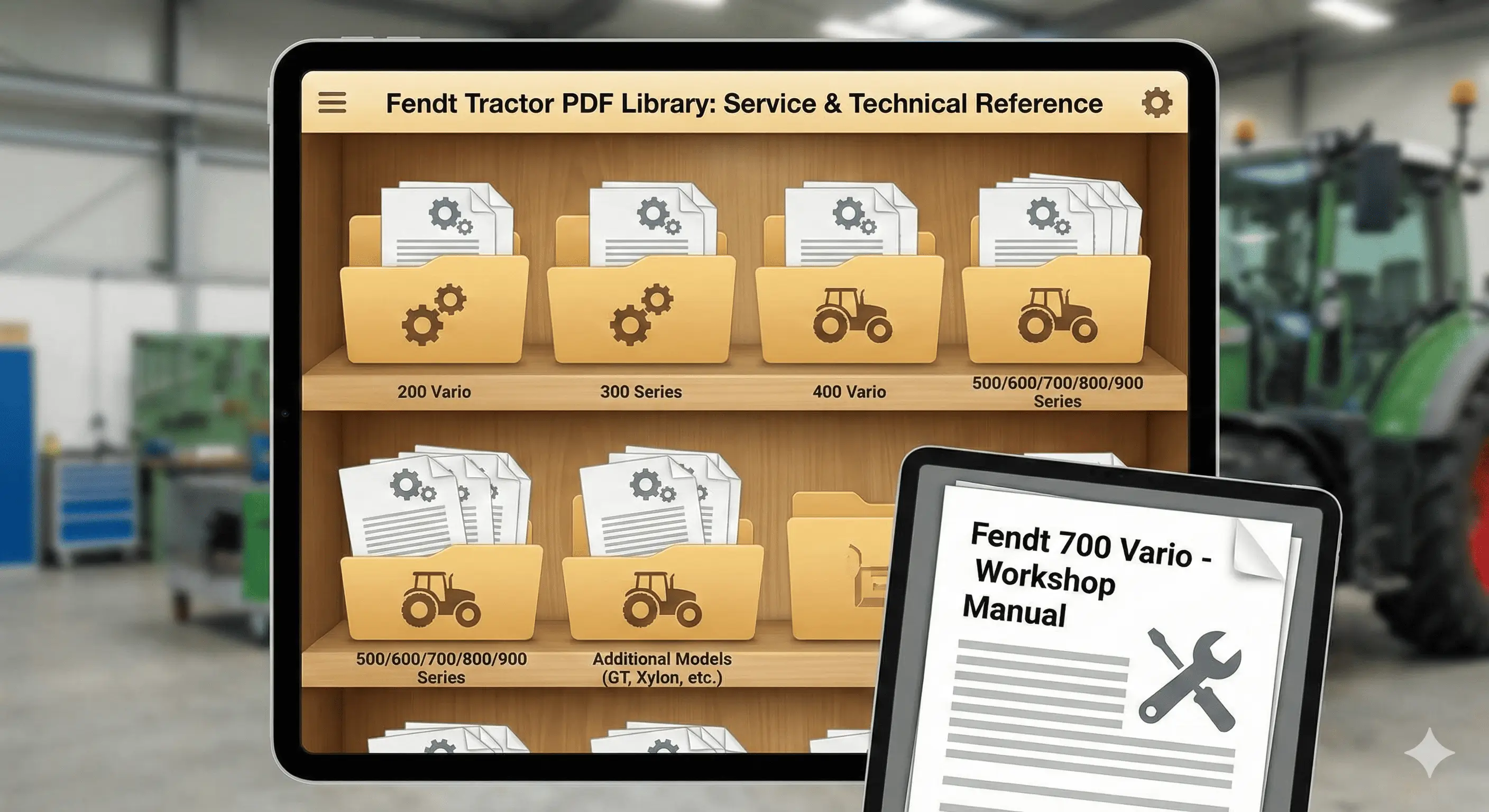 2002-2013 Fendt manual library file list showing Vario coverage, COM III documents, and technical data PDFs.