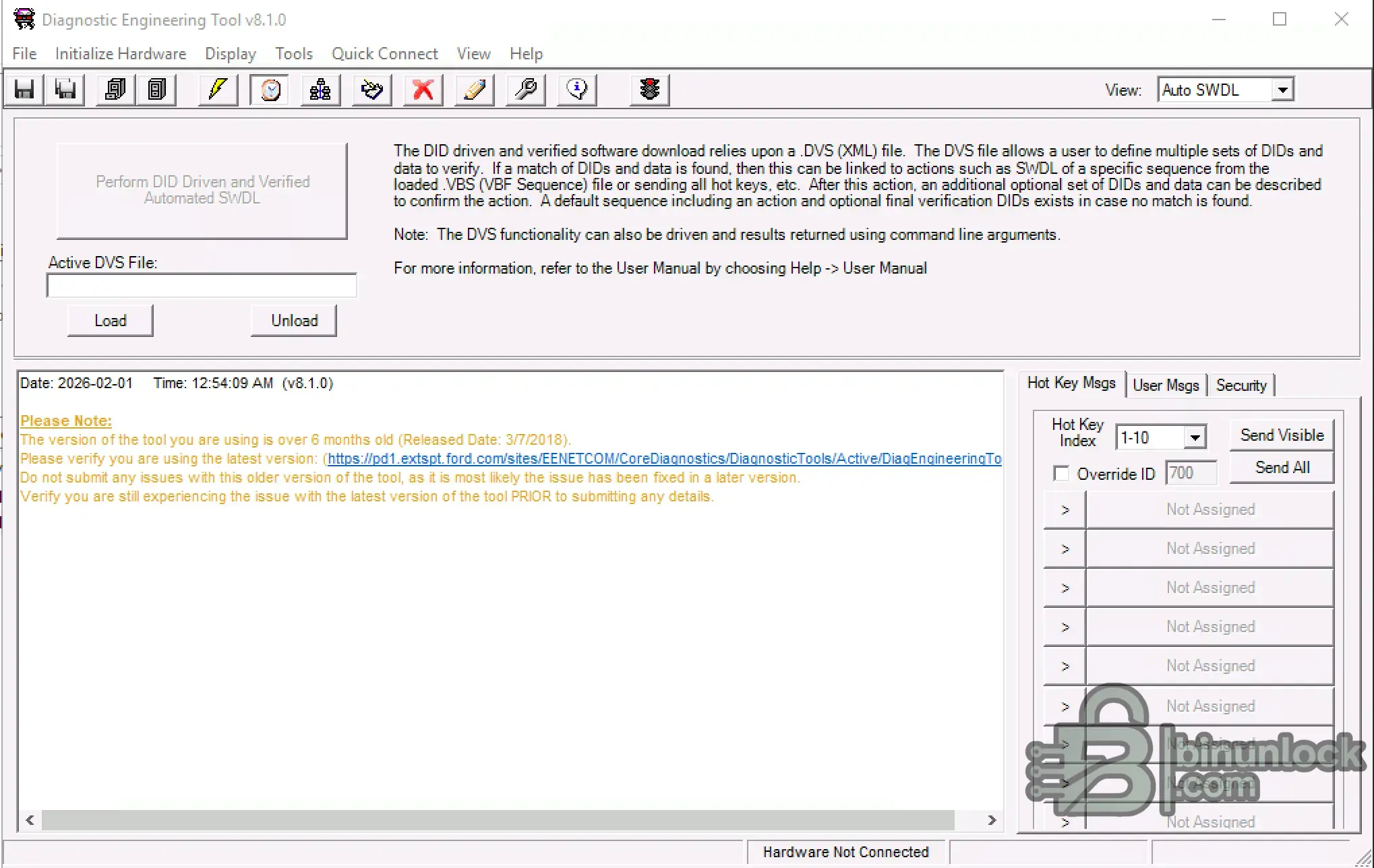Ford DET v8.1.0 UDS diagnostic message sender with module ID targeting and PID request options.