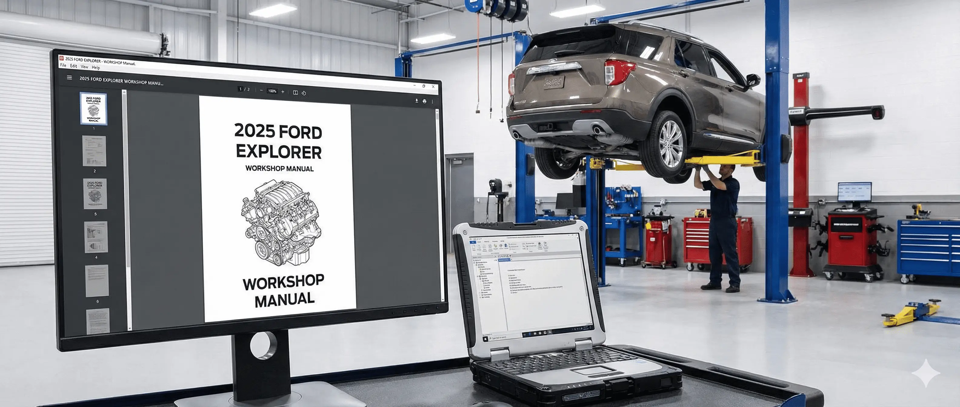 Ford Explorer 2025 service repair manual PDF table of contents open on fuel charging and controls section for EcoBoost engines.