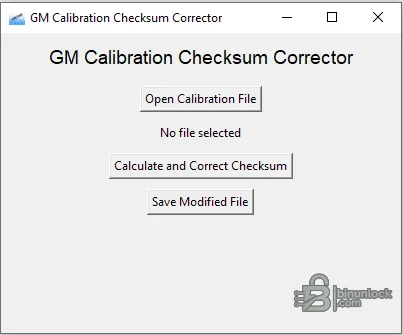 GM Calibration Checksum Corrector interface with open, calculate, correct and save controls