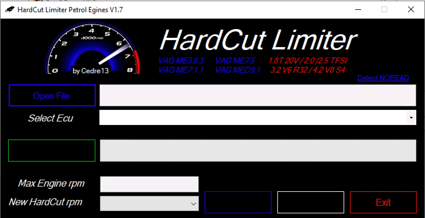 Hardcut Limiter v1.7 interface for VAG ME7 and MED9 petrol ECUs with hardcut rpm setup