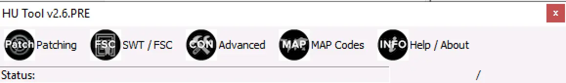 HU Tool v2.6 PRE main window with buttons for SWT FSC workspace advanced console map tools and information.