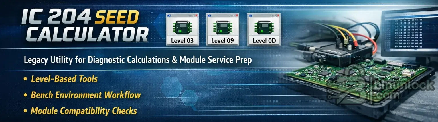 IC 204 Seed Calculator version not shown banner with Level 03, Level 09, and Level 0D 