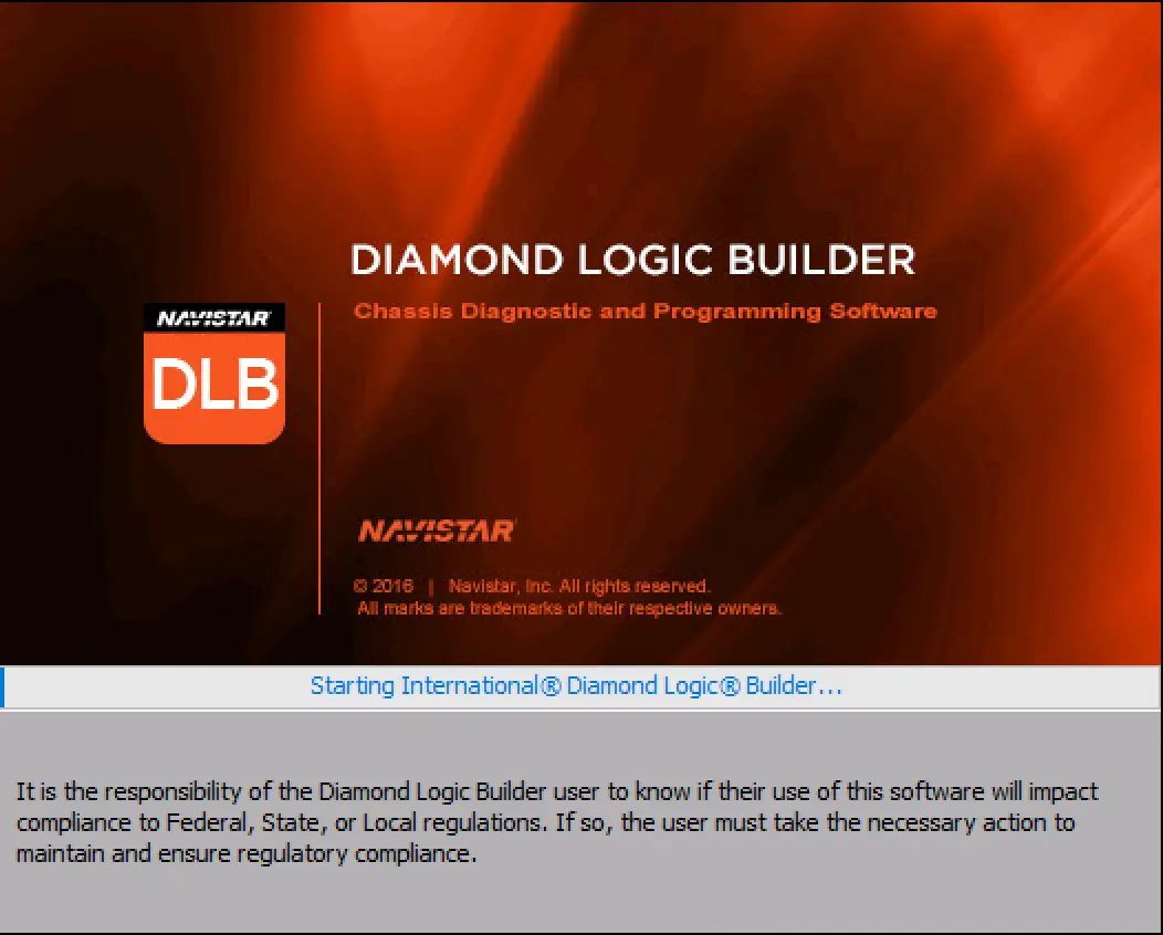 International DLB 06.2022 startup screen for chassis diagnostics and programming on International trucks and IC buses.