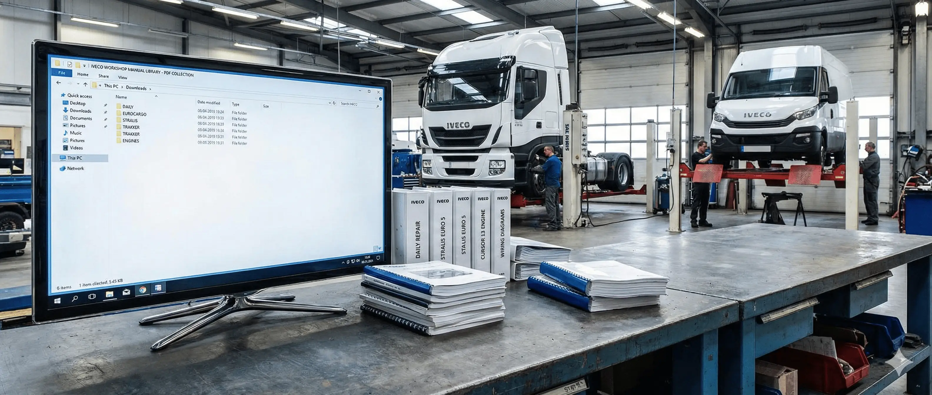 IVECO workshop manual library for Daily EuroCargo Stralis Trakker and engines with wiring diagrams and service repair manuals in PDF.