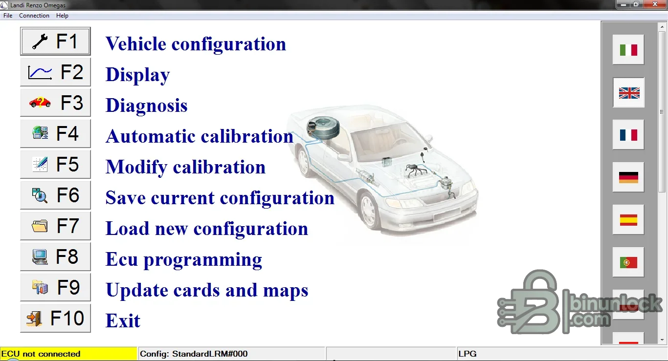 Landi Renzo Omegas interface for LPG vehicle configuration, diagnosis, calibration and ECU programming