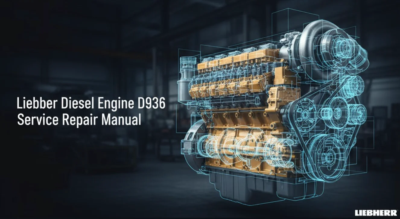 Liebherr D936 engine service manual cover with exploded view highlighting overhaul and torque data.