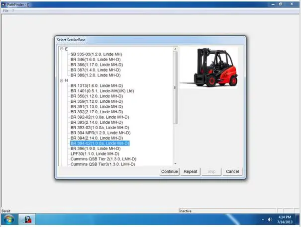 Linde Pathfinder LMH+KWS v3.6.2.11 main interface with diagnostic modules