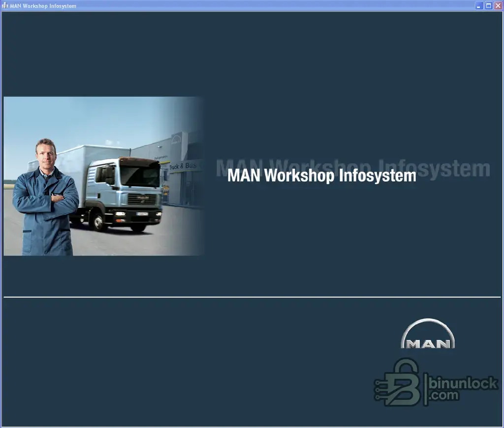 MAN Workshop Infosystem v01.2015 startup screen showing the commercial truck and bus service portal.