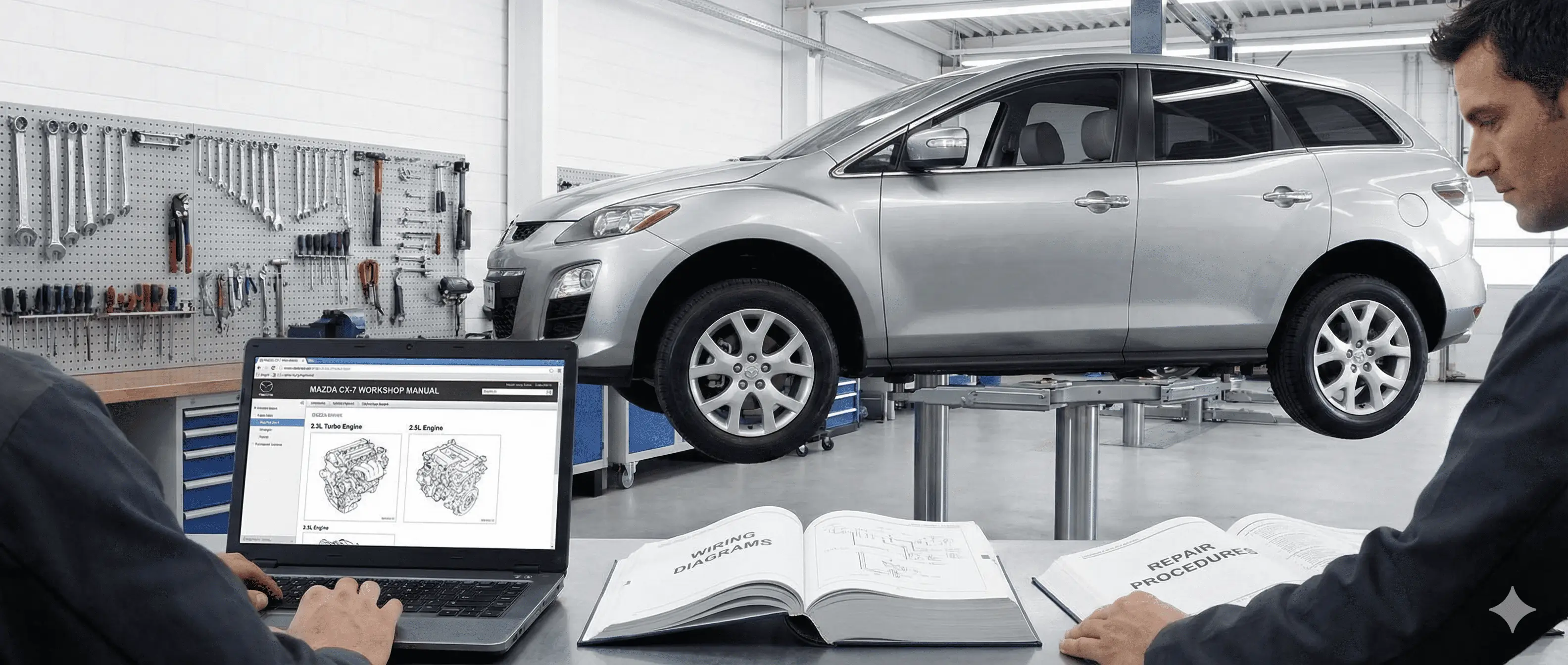 Mazda CX 7 2011 AWD 2.3L turbo workshop manual folder structure with repair diagnosis and parts labor sections.