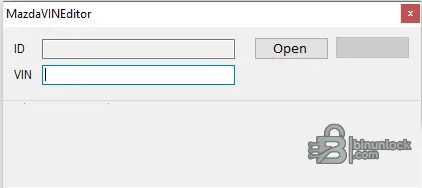 Mazda VIN Editor interface with firmware ID and vehicle identification number fields