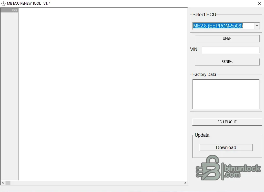 Mercedes-Benz ECU Renew Tool interface with ECU selection, VIN, renew command and factory-data panel