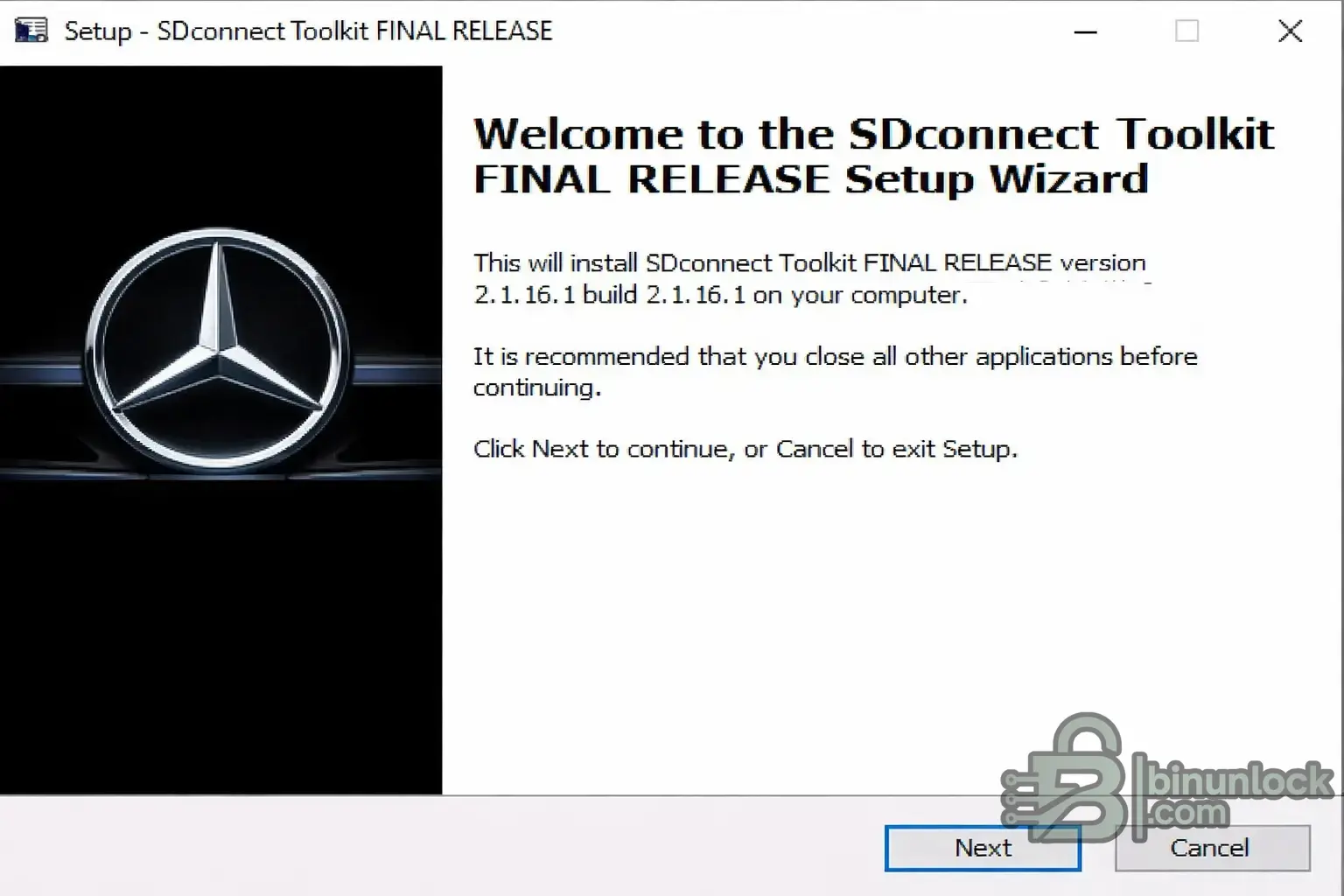 Mercedes SDconnect Toolkit Final Release setup wizard: installer welcome screen for Star Diagnosis SDconnect toolkit (tool installation interface).