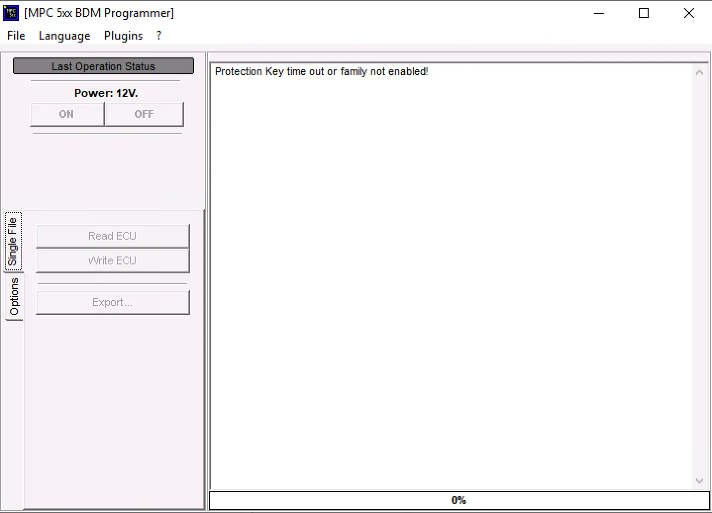 MPC 5xx BDM Programmer main window from the EDC16 OBD BDM v1.1 suite showing ECU read write and export controls.