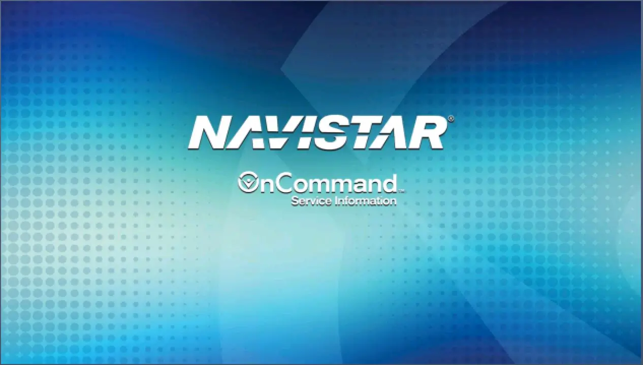Navistar OnCommand Service Information USB R8 splash screen with blue background and service information branding.