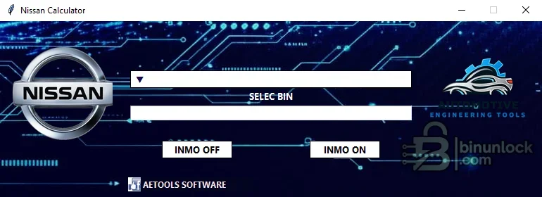 Nissan Immo Off Calculator interface with binary selection and immobilizer on and off actions