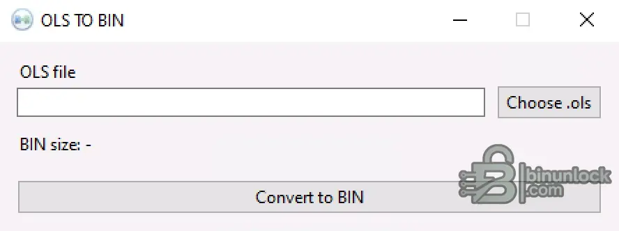 OLS to BIN Converter Windows utility for selecting an OLS file, detecting its size and converting it to BIN format