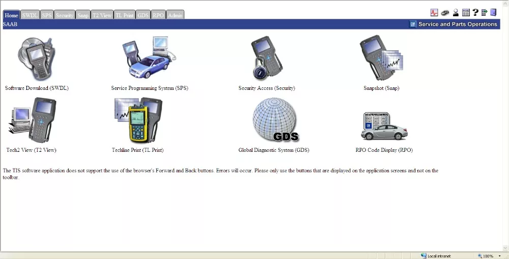 GlobalTIS home screen showing SPS GDS and Tech2 modules in the All Windows build
