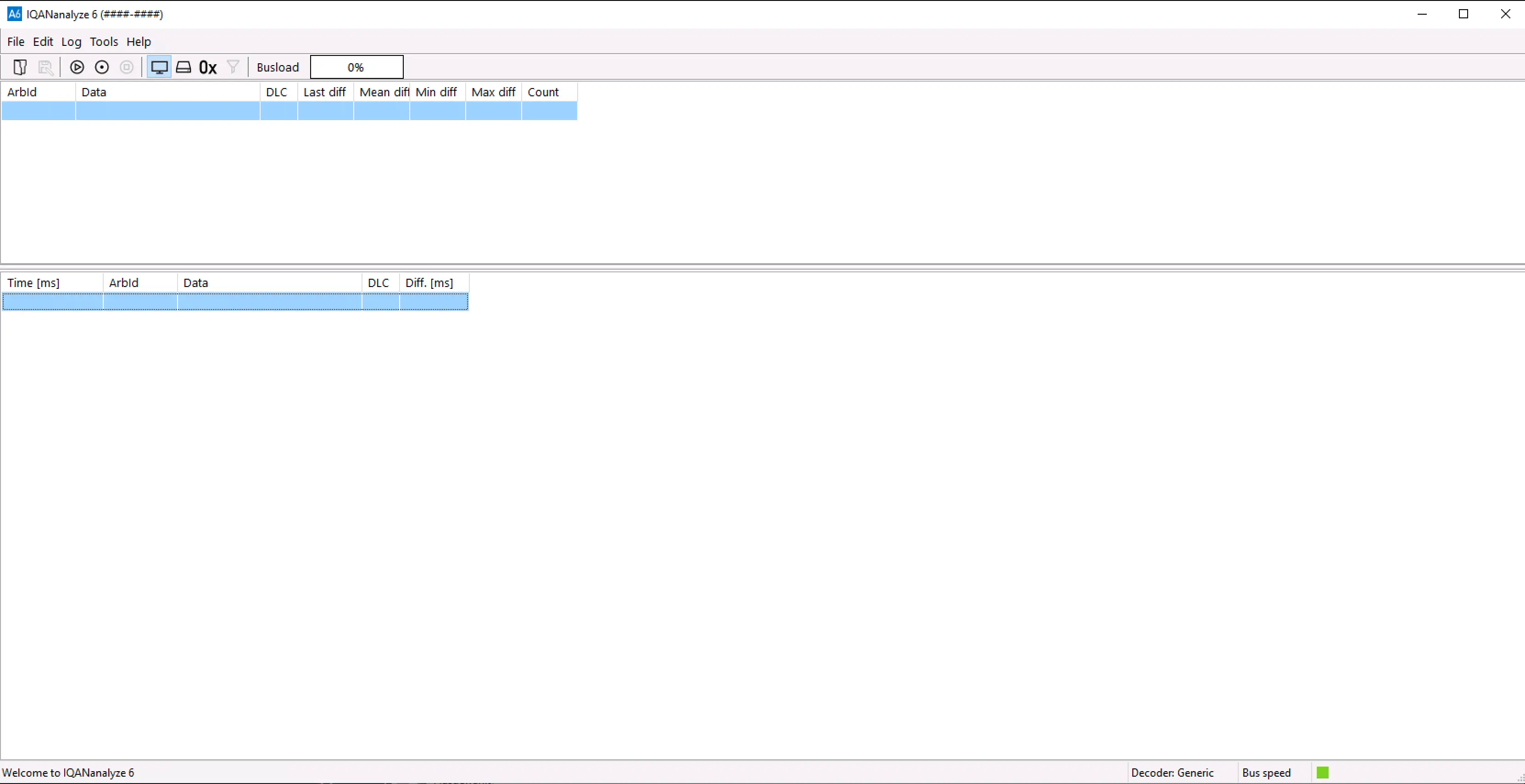IQANanalyze 6 CAN bus monitor window showing live message list for troubleshooting mobile machinery networks.